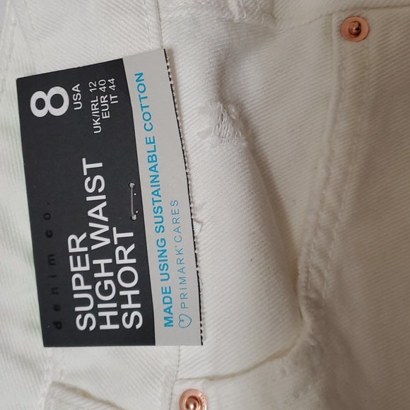 PRIMARK CARES Super High Waist denim short 8 White NWT - Picture 4 of 7